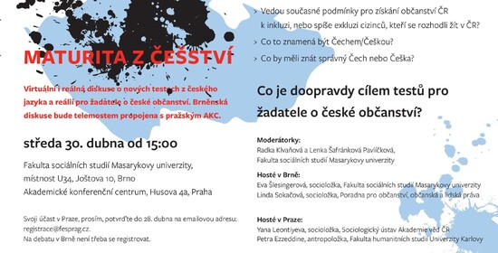 DEBATA 30. dubna v Brně/Praze - Maturita z češství. Co je doopravdy cílem testů pro žadatele o české občanství?