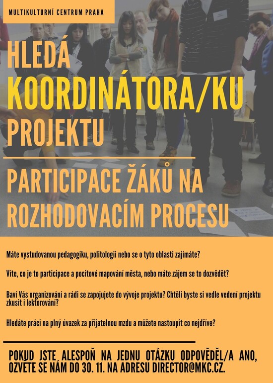 Nabídka pracovní pozice: koordinátor/ka vzdělávacího projektu zaměřeného na participaci žáků