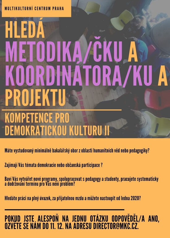 Nabídka pracovní pozice: koordinátor/ka vzdělávacího programu zaměřeného na kompetence pro demokratickou kulturu